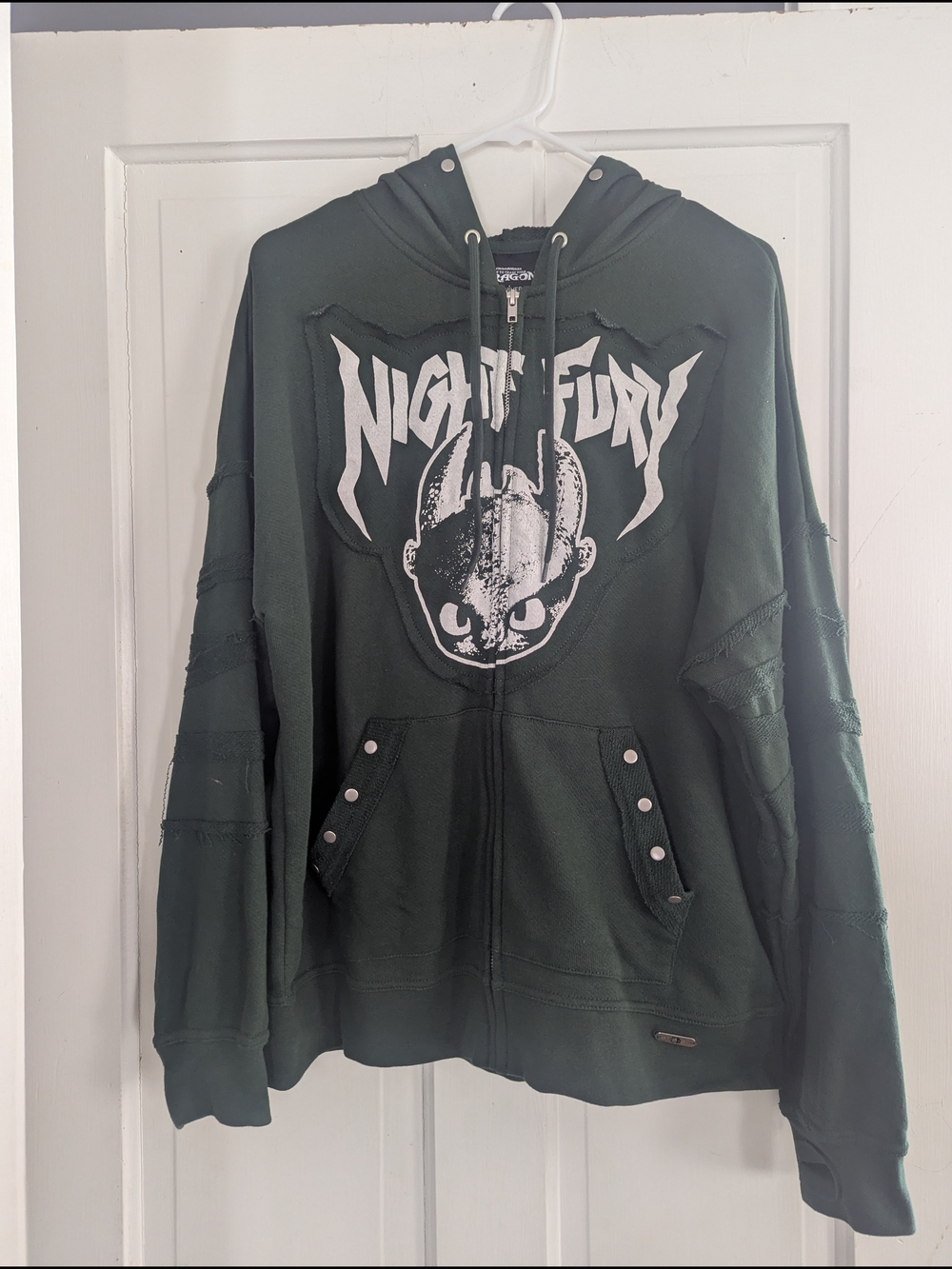 How To Train Your Dragon: Night Fury, Toothless Zip Up Hoodie - Forest Green